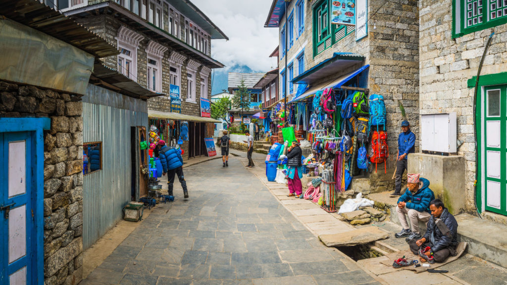 A street with locals in Lukla, Nepal