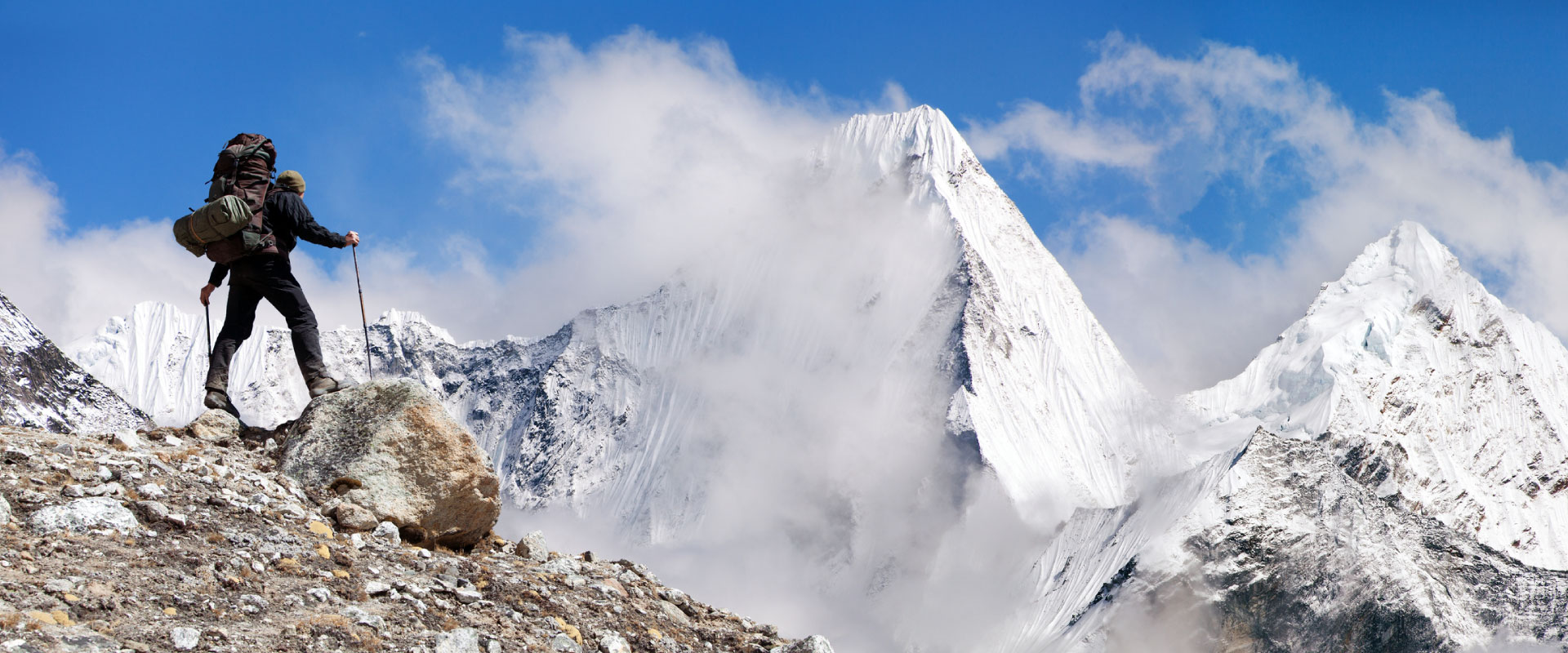 Climber overlooking Mt. Everest